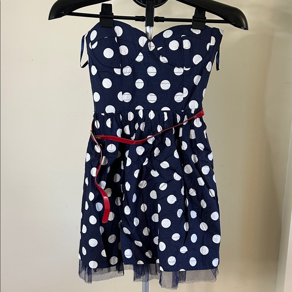 Sans Souci Navy and White Polka Dot Womens Dress